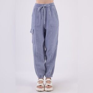 VERY J Washed Woven Crinkle Gauze Drawstring Cargo Pants